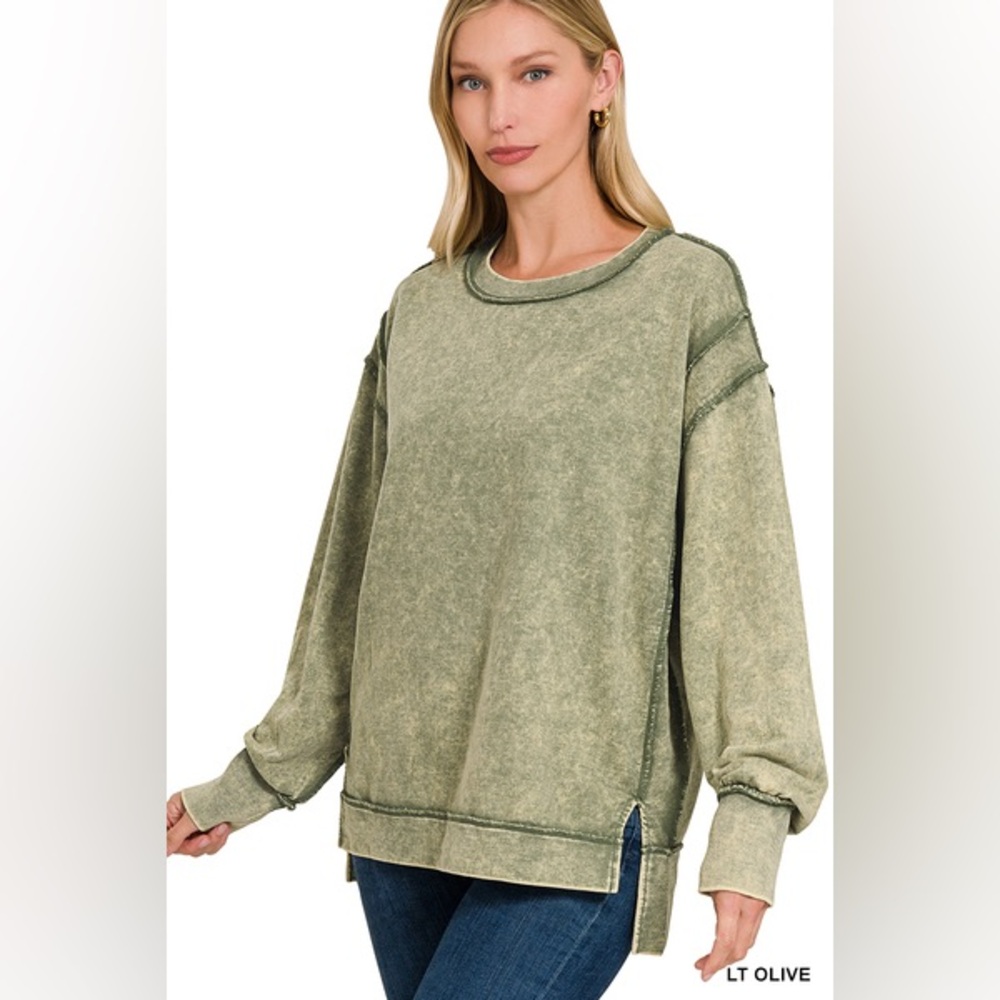 #050 Last 1! ACID WASH F/TERRY EXPOSED-SEAM SWEATSHIRT in Mauve - Picture 4 of 4